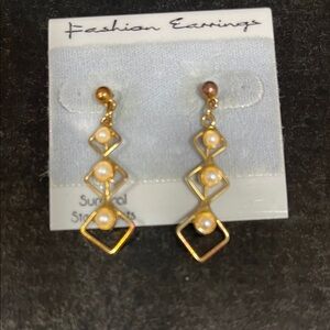 Gold Drop Earrings with Pearl Accents -